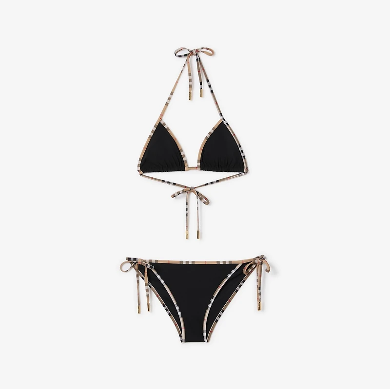 Check Trim Bikini in Black - Women, Nylon | Burberry® Official