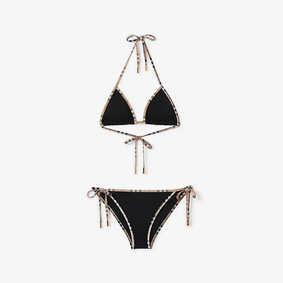 Check Trim Bikini in Black - Women, Nylon | Burberry® Official