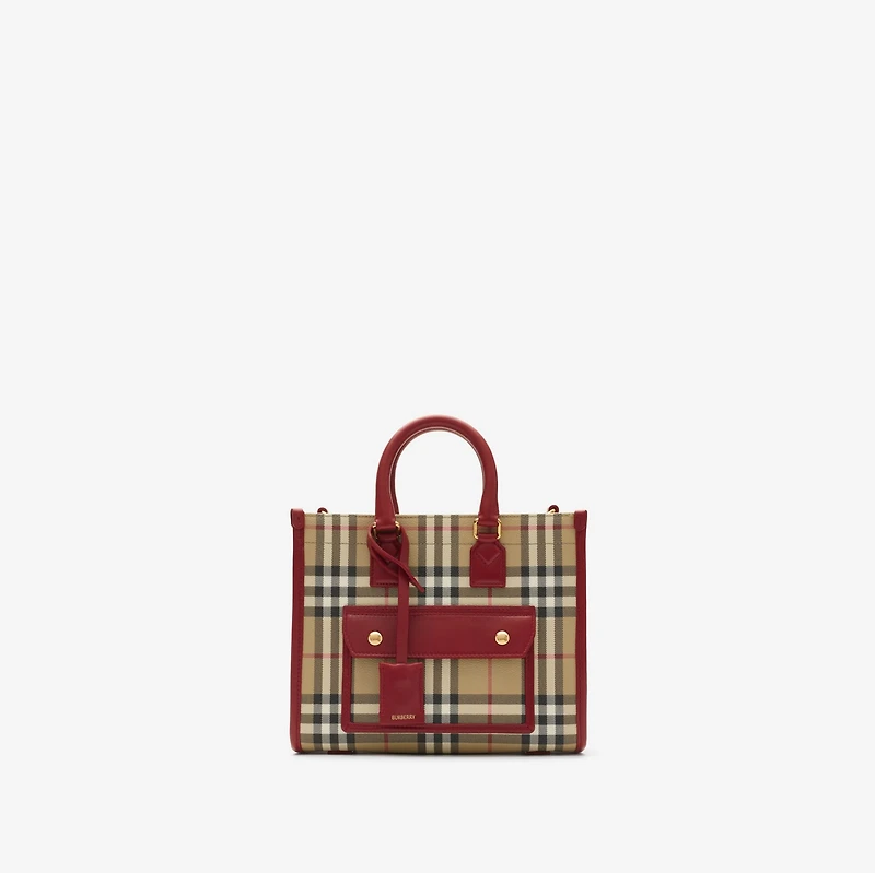 Mini Freya Tote in Archive beige/ruby red - Women | Burberry® Official