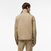 Leather Collar Cotton Workwear Jacket in Saltmarsh beige - Men | Burberry® Official