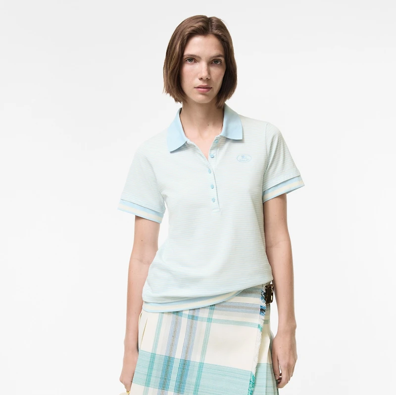 Striped Cotton Polo Shirt in Glacier blue - Women | Burberry® Official