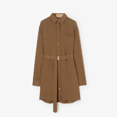 Silk Crepe de Chine Shirt Dress in Puddle brown - Women | Burberry® Official