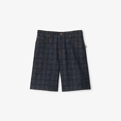 Check Denim Shorts in Indigo blue - Men, Cotton | Burberry® Official