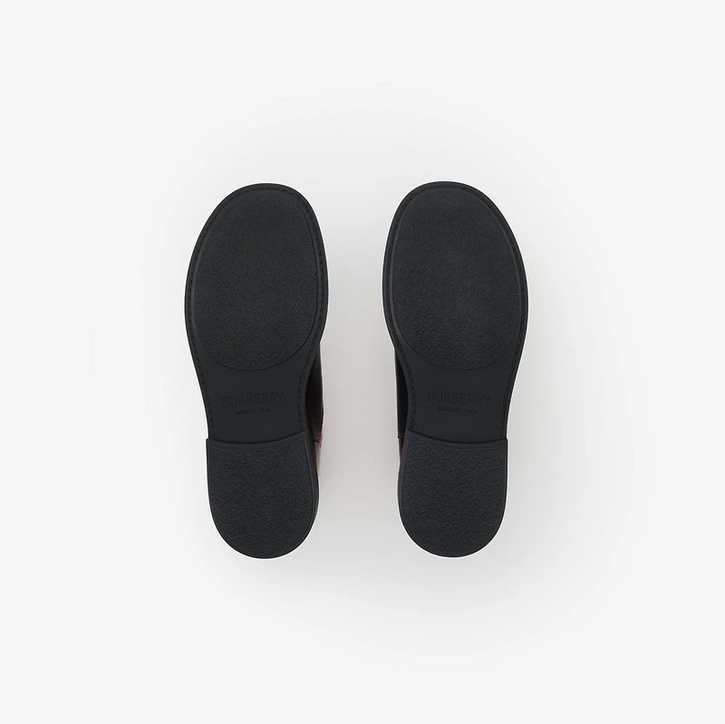 Check Panel Leather Boots in Black - Children | Burberry® Official