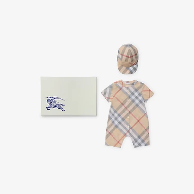 Check Cotton Two-piece Baby Gift Set in Pale stone - Children | Burberry® Official