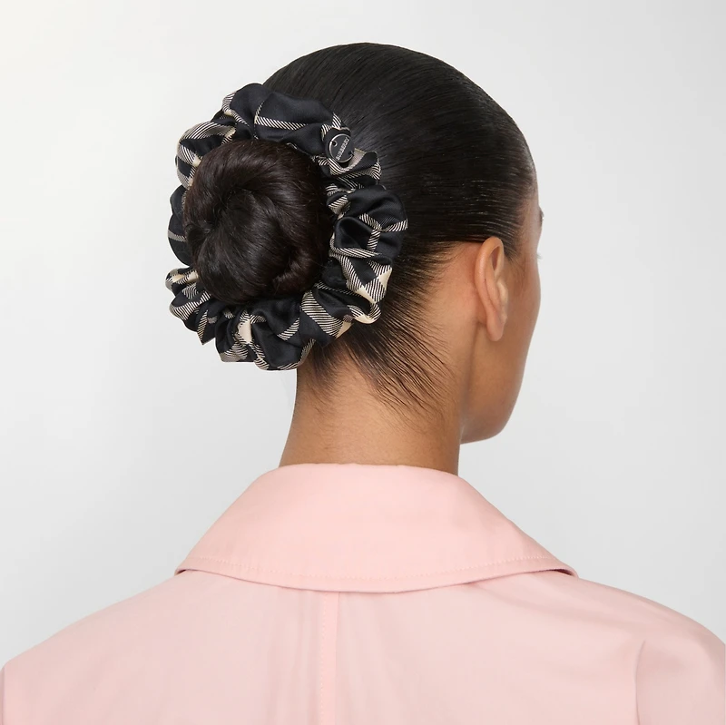 Check Silk Scrunchie in Black/calico | Burberry® Official