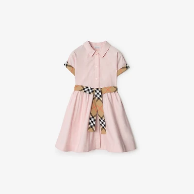 Check Trim Cotton Shirt Dress in Ice pink | Burberry® Official