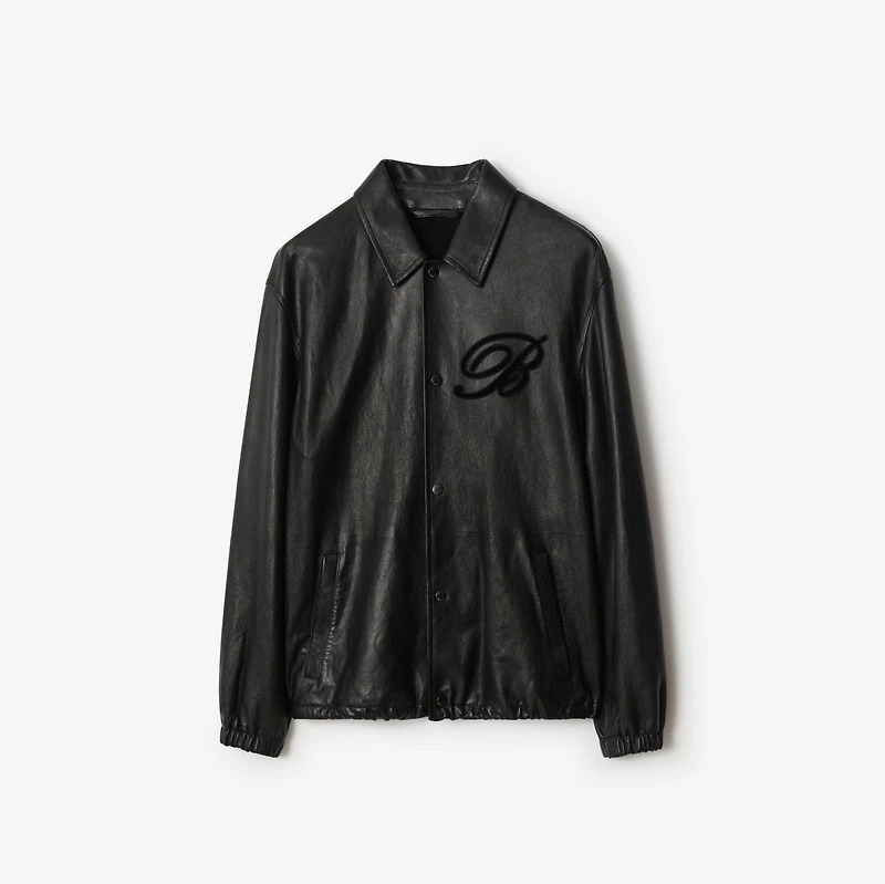 Cursive Logo Leather Overshirt in Black - Men | Burberry® Official