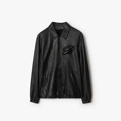 Cursive Logo Leather Overshirt in Black - Men | Burberry® Official