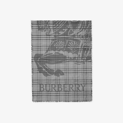Wide EKD Check Wool Silk Scarf in Mitten grey | Burberry® Official