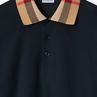 Long-sleeve Check Collar Cotton Polo Shirt in Smoked navy - Men | Burberry® Official
