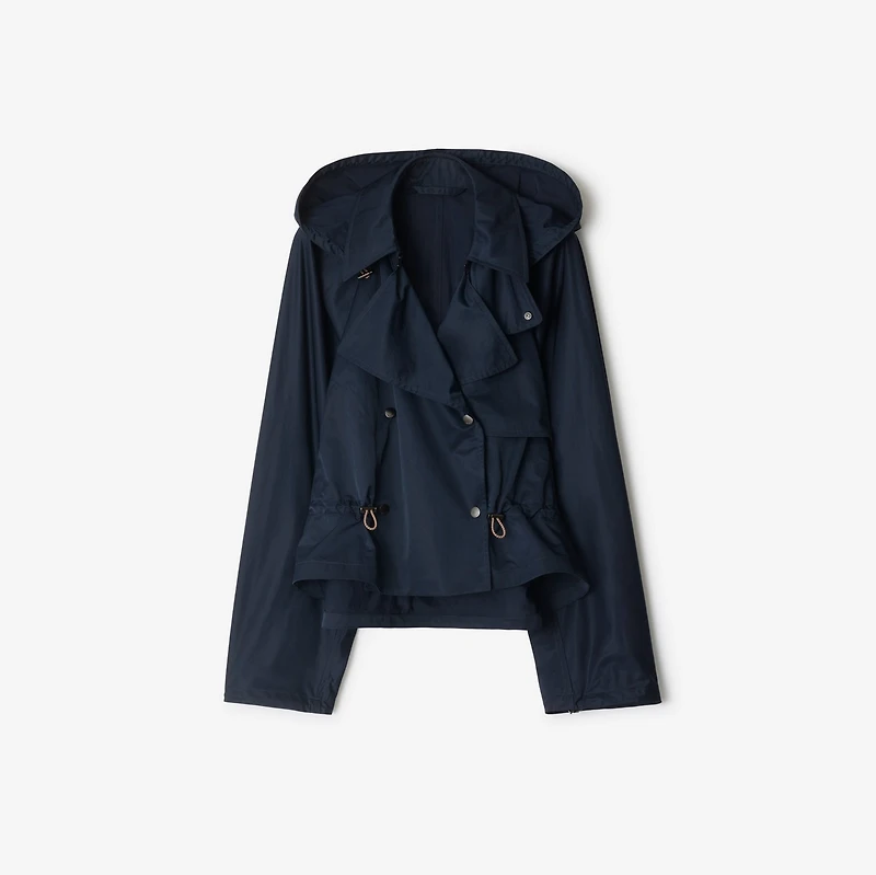 Satin Hooded Trench Jacket in Navy - Women, Nylon | Burberry® Official