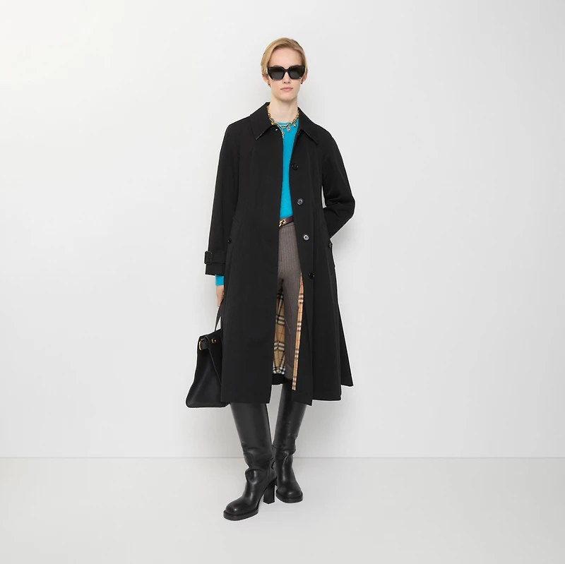 Long Gabardine Ellingham Fit-and-flare Car Coat in Black - Women, Cotton Gabardine | Burberry® Official