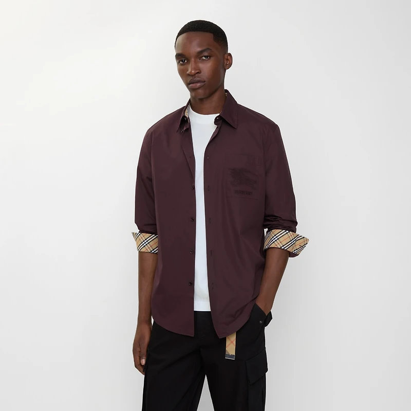 Regular Fit Cotton Poplin Shirt in Wine red - Men | Burberry® Official