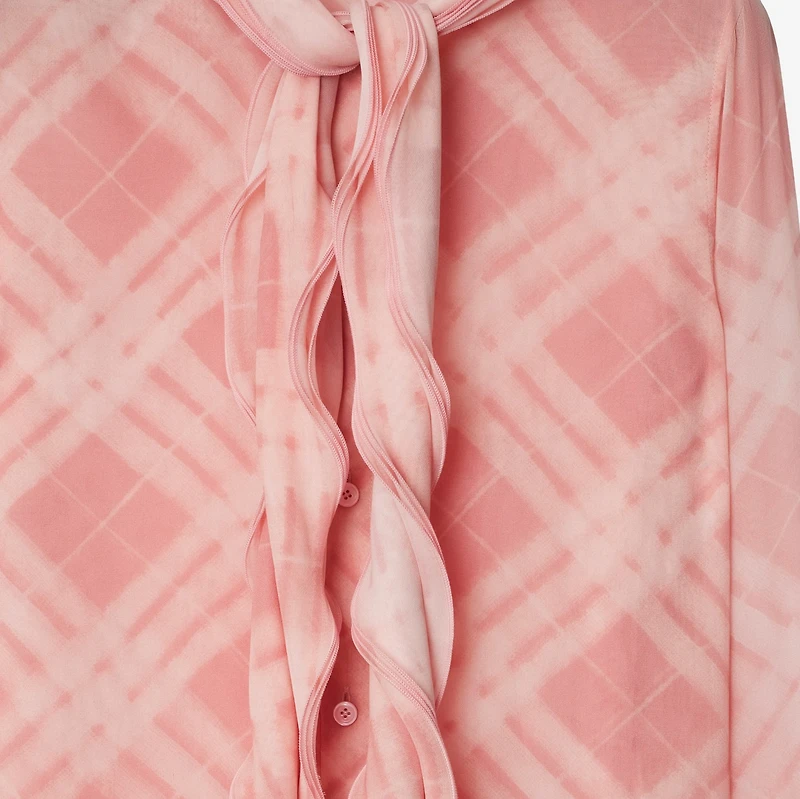 Ruffled Check Silk Blouse in Candy - Women | Burberry® Official
