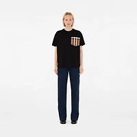 Check Pocket Cotton T-shirt in Black - Women | Burberry® Official