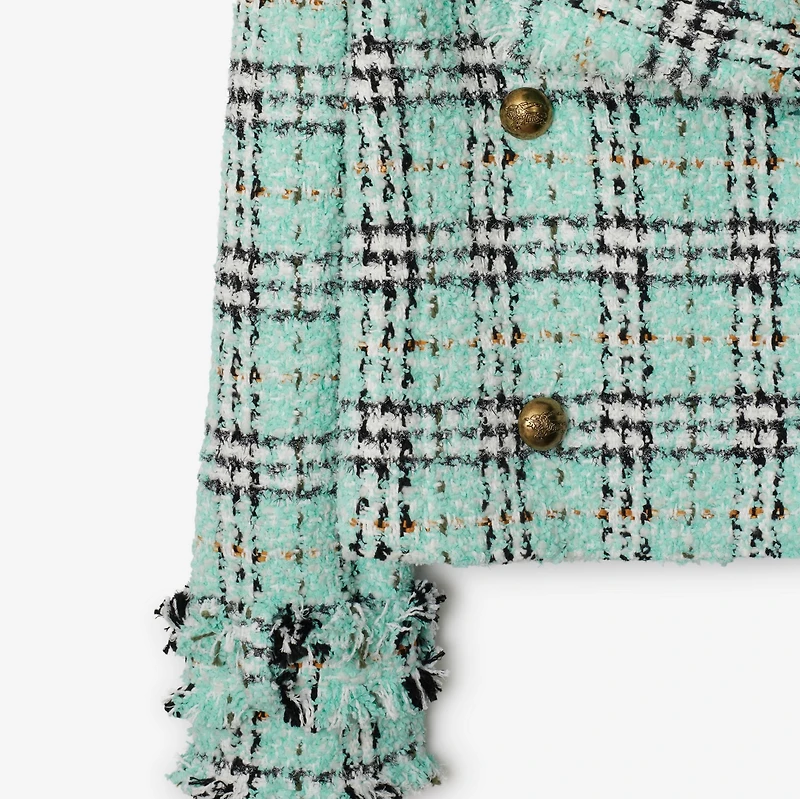 Check Bouclé Jacket in Surf - Women, Cotton, Nylon | Burberry® Official