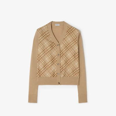 Check Panel Wool Silk Cardigan in Camel - Women | Burberry® Official