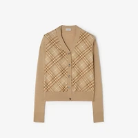 Check Panel Wool Silk Cardigan in Camel - Women | Burberry® Official