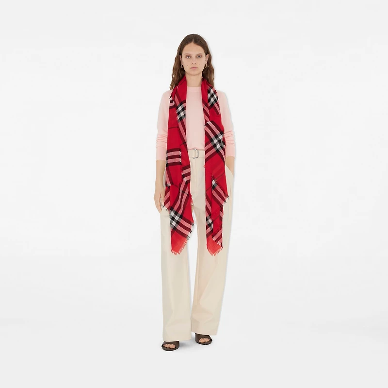 Wide Check Wool Scarf in Post red | Burberry® Official