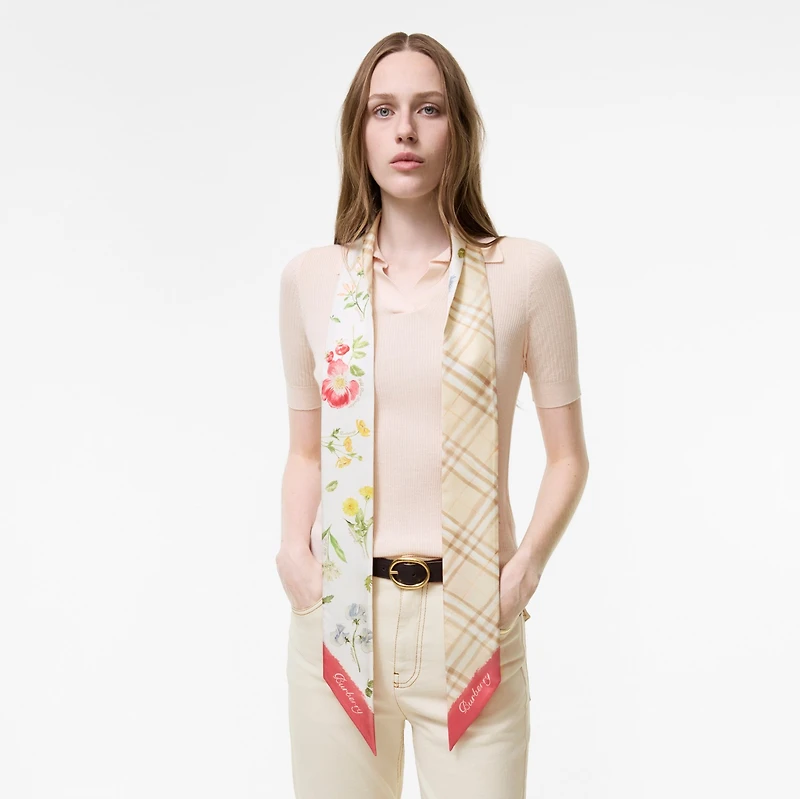 Skinny Blooms of Britain Silk Scarf in Sesame beige | Burberry® Official