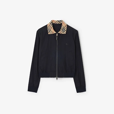 Gabardine Glenfields Harrington Jacket in Navy - Men, Cotton | Burberry® Official