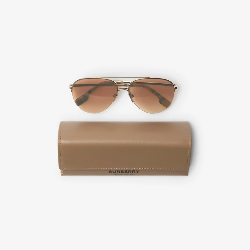Check Detail Aviator Sunglasses in Light brown - Women | Burberry® Official