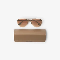 Check Detail Aviator Sunglasses in Light brown - Women | Burberry® Official