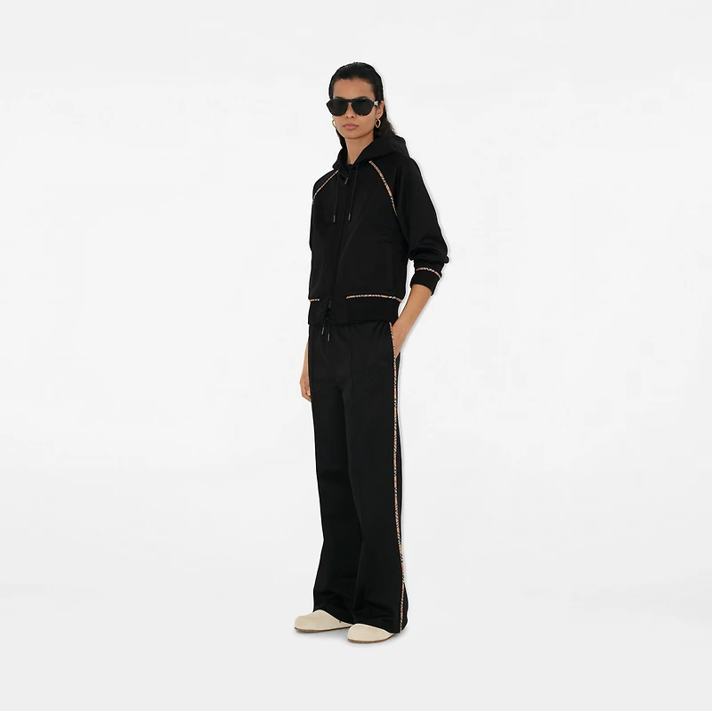 Check Trim Cotton Blend Track Pants in Black - Women | Burberry® Official