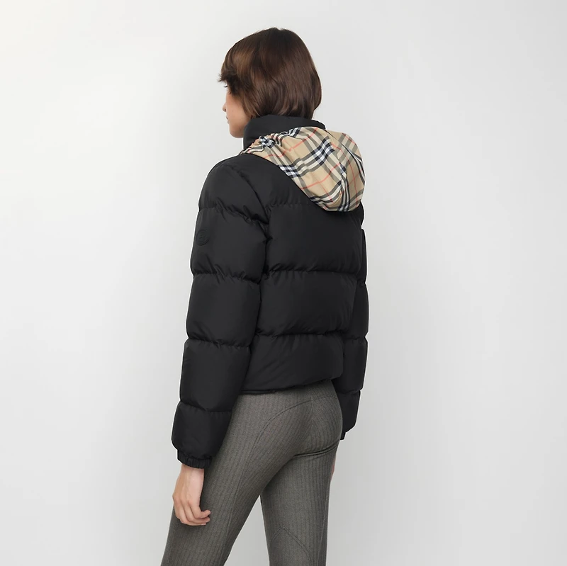 Check Trim Ambleside Puffer Jacket in Black - Women | Burberry® Official