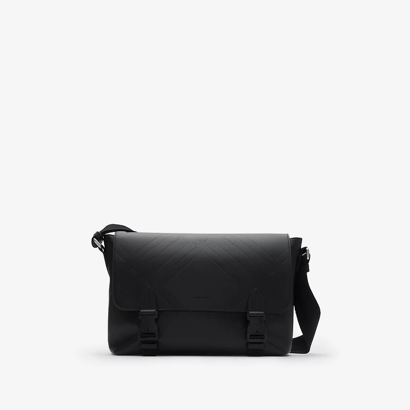 Embossed Check Buckled Messenger Bag in Black - Men, Leather | Burberry® Official