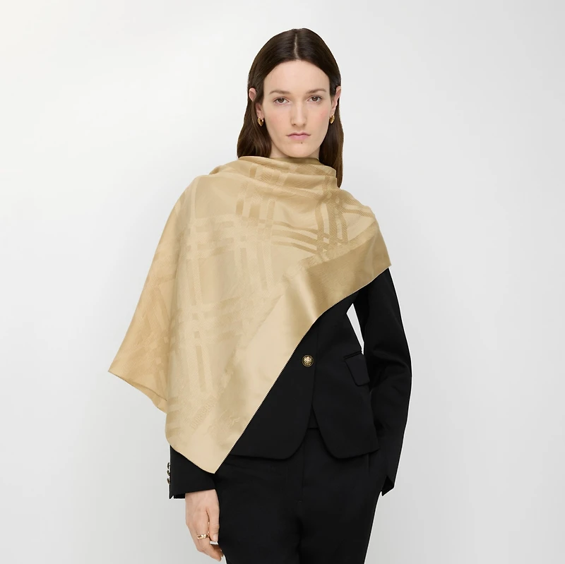 Wide Check Silk Scarf in Sand beige | Burberry® Official