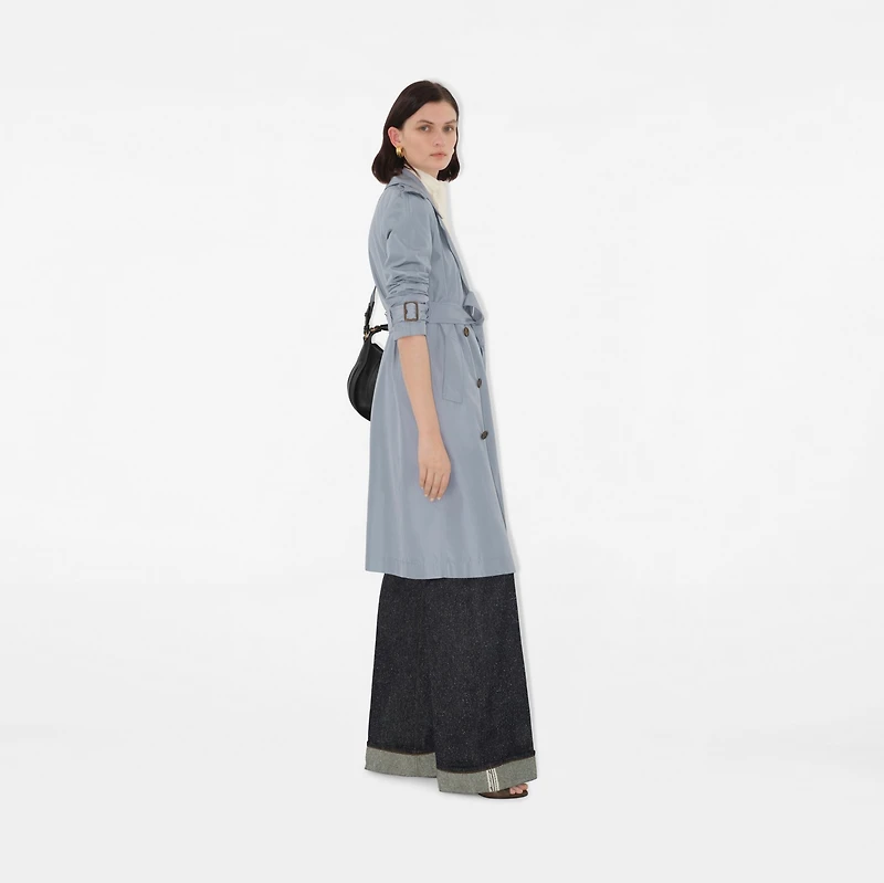 Long Silk Trench Coat in Gale - Women | Burberry® Official