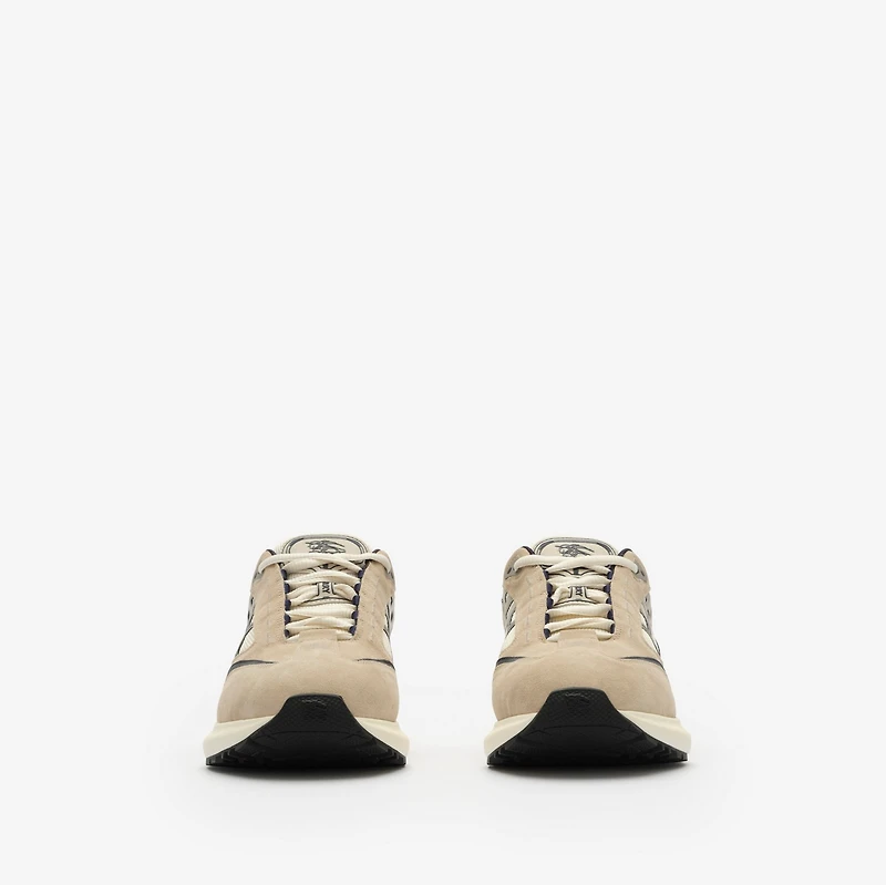 Nylon, Suede and Leather Eclipse Sneakers in Tawny beige/midnight blue - Men | Burberry® Official