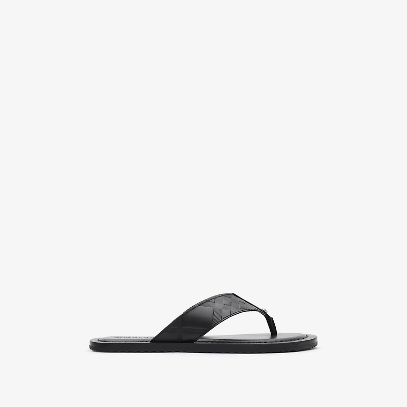 Embossed Check Leather Pavilion Sandals in Black - Men | Burberry® Official