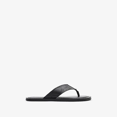 Embossed Check Leather Pavilion Sandals in Black - Men | Burberry® Official