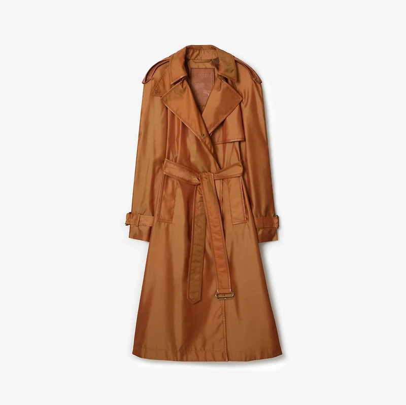 Long Nylon Blend Hooded Trench Coat in Bright toffee brown - Women | Burberry® Official