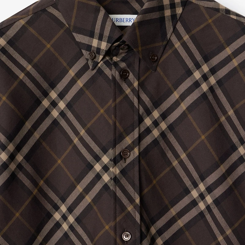 Relaxed Fit Check Cotton Flannel Shirt in Truffle brown - Men | Burberry® Official