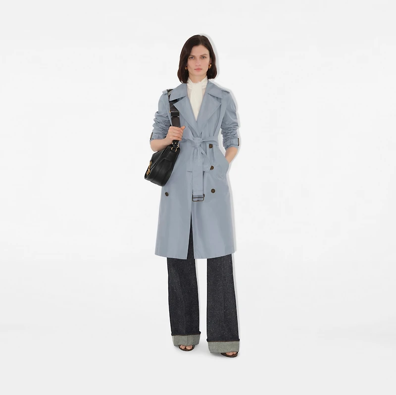 Long Silk Trench Coat in Gale - Women | Burberry® Official