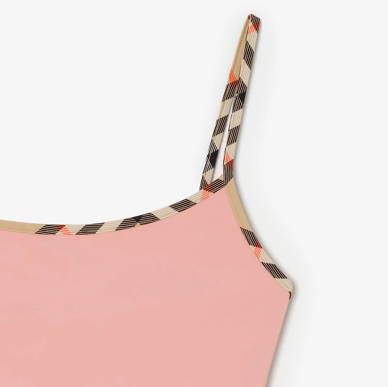 Check Trim Swimsuit in Begonia pink - Women, Wool | Burberry® Official