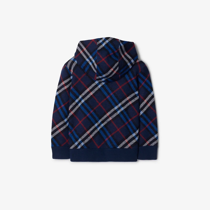 Check Wool Zip Hoodie in Storm blue | Burberry® Official
