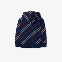 Check Wool Zip Hoodie in Storm blue | Burberry® Official