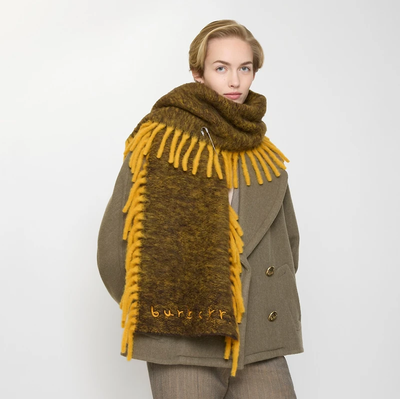 Alpaca Wool Blend Happy Scarf in Crown yellow/treacle brown | Burberry® Official