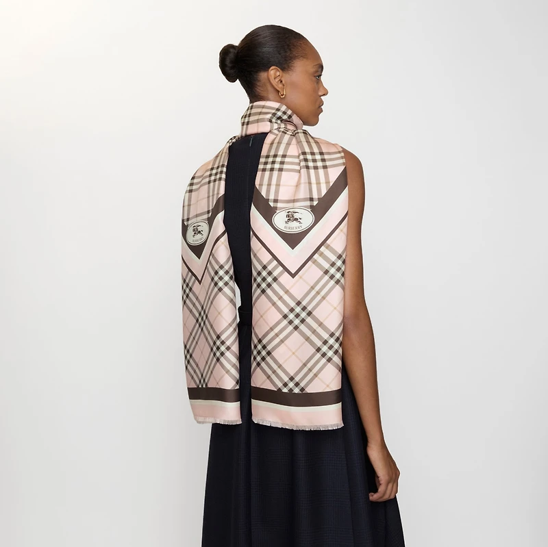 Check Knight Stamp Silk Scarf in Bow pink | Burberry® Official