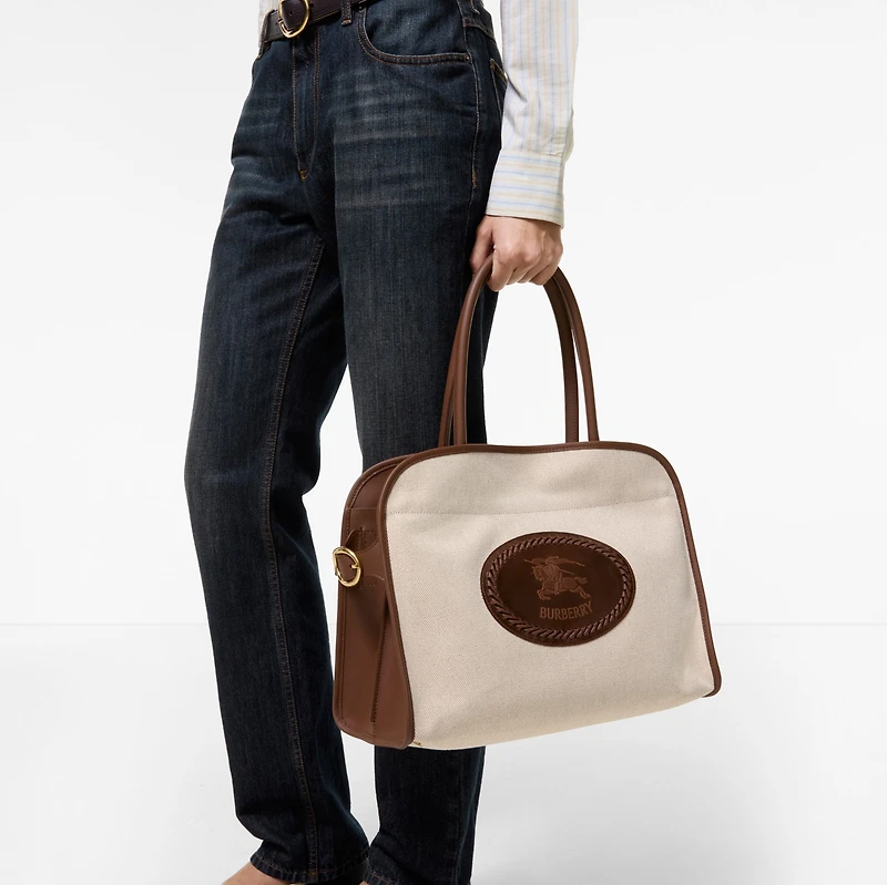 Clovelly Zip Tote in Beige - Women, Cotton | Burberry® Official
