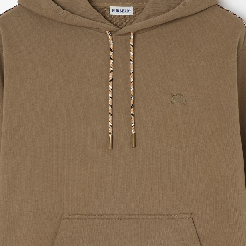 Check Piping Cotton Hoodie in Finch brown - Men | Burberry® Official