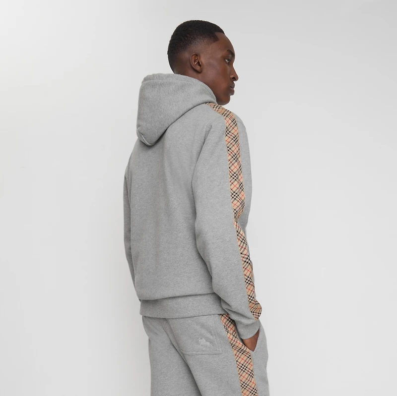 Check Trim Cotton Hoodie in Pale grey melange - Men | Burberry® Official