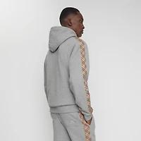 Check Trim Cotton Hoodie in Pale grey melange - Men | Burberry® Official