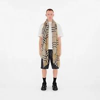 Wide Reversible Check Wool Silk Scarf in Sand/lichen | Burberry® Official