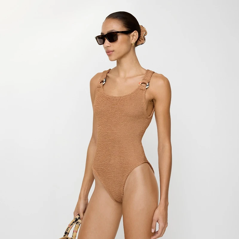 Domino Swimsuit in Metallic cocoa - Women, Nylon | Burberry® Official